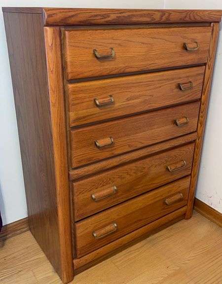 Broyhill Solid Oak Tall Dresser - Sherwood Auctions