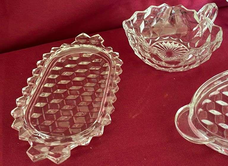 Fostoria Cubist Glass Butter Dishes, Tray & Bowls Sherwood Auctions