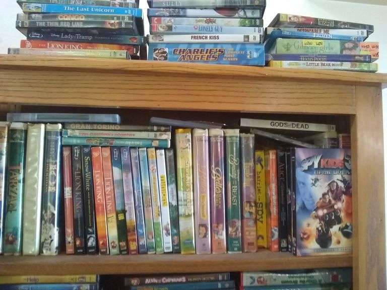 Wooden Shelf with VHS Tapes & DVD'S Sherwood Auctions