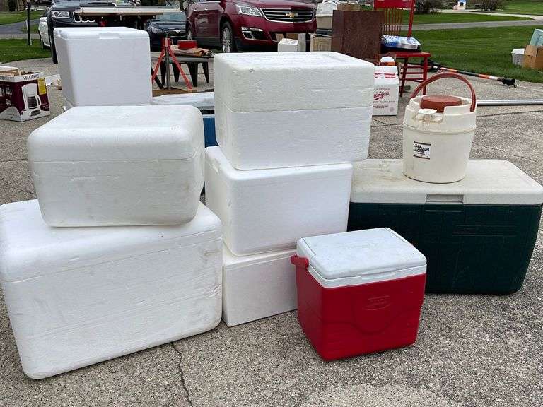 Coleman Coolers, The Tough One Water Jug & 5 Styrofoam Coolers
