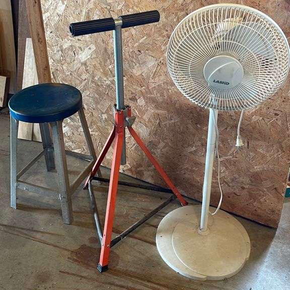 Adjustable Feeder Stand, Stool & Lasko Tower Fan Sherwood Auctions