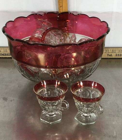 Red Glass Punch Bowl Set Sherwood Auctions