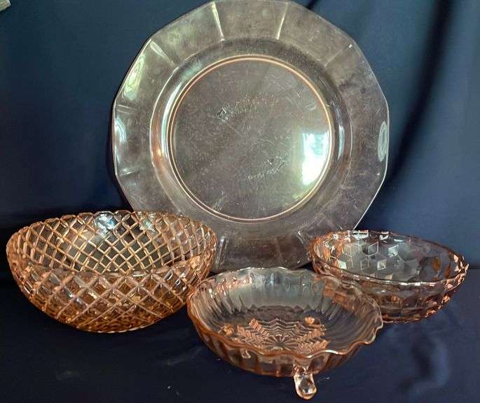 Fostoria Cubist Pink Depression Glass Bowl, Pink Depression Bowls and