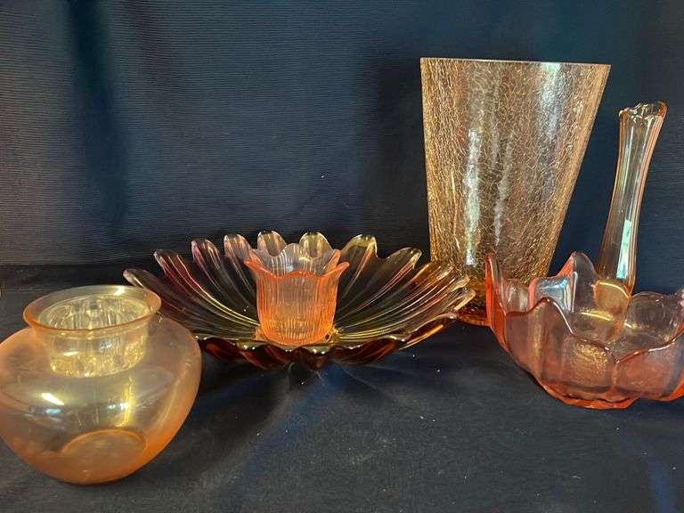 Pink Depression Glass Bowls, Pink Glass Vases, and Pink Glass Flower