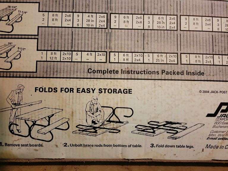 Picnic Table Hardware, new the box Sherwood Auctions