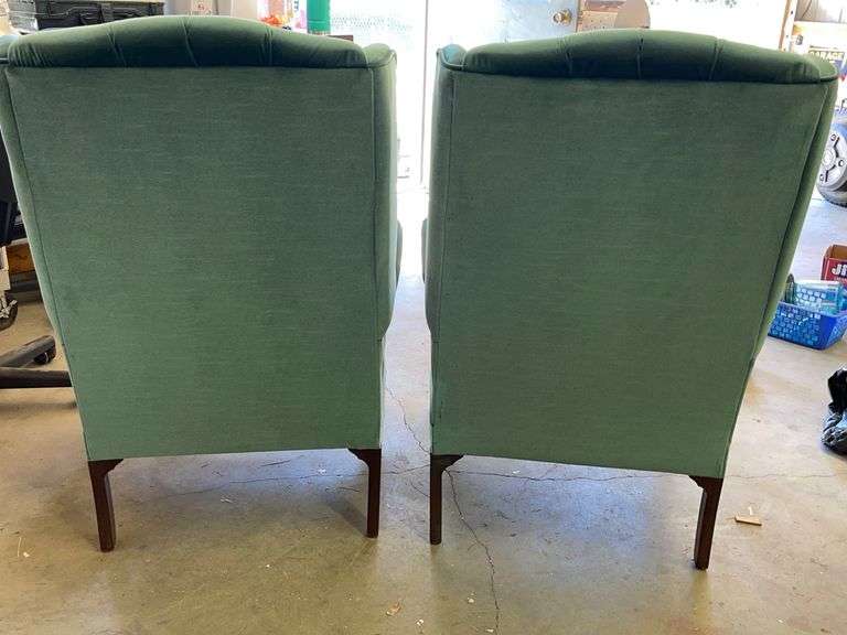 Pair of Green Velour Statement Chairs Sherwood Auctions