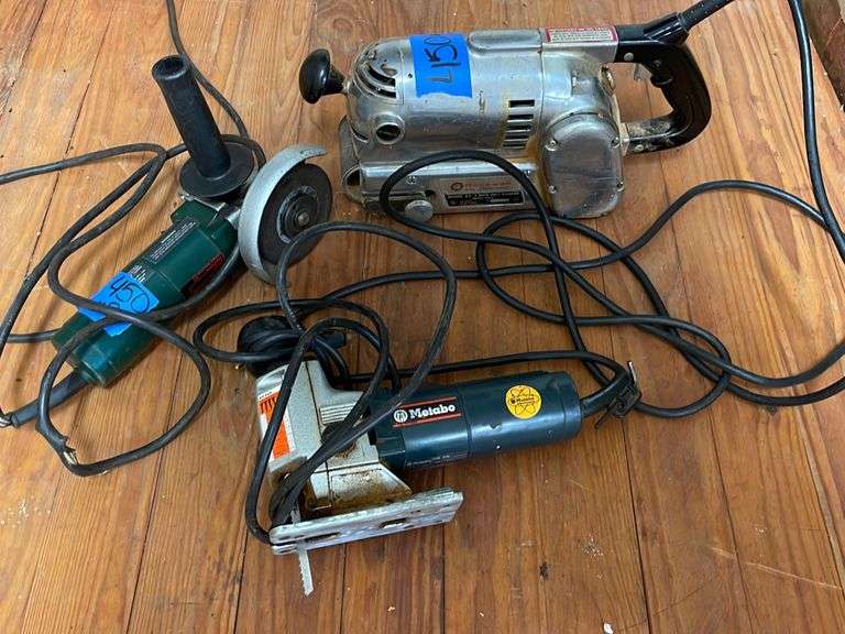 Rockwell 3” Belt Sander, Metabo Jigsaw, & Metabo Angle Grinder