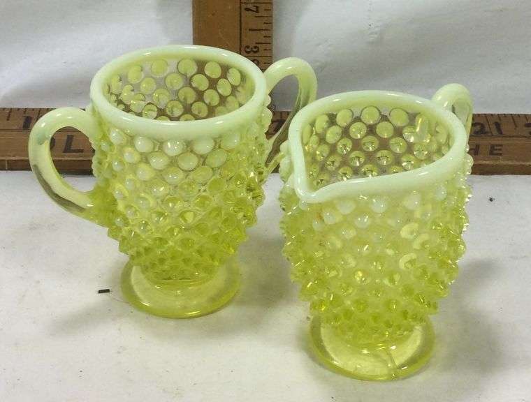 Lemon Bubble Glass Sugar and Creamer Cup Set Sherwood Auctions