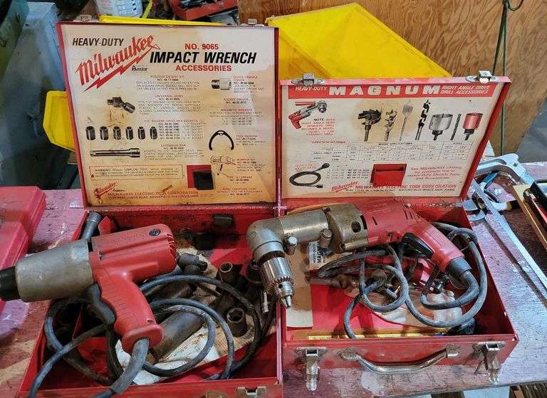 Milwaukee Impact Wrench & Milwaukee Magnum Right Angle Drill + Accessories Sherwood Auctions