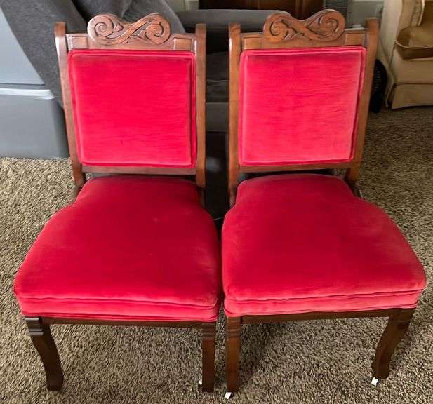 Wooden Antique Parlor Cushioned Chairs on Castors Sherwood Auctions