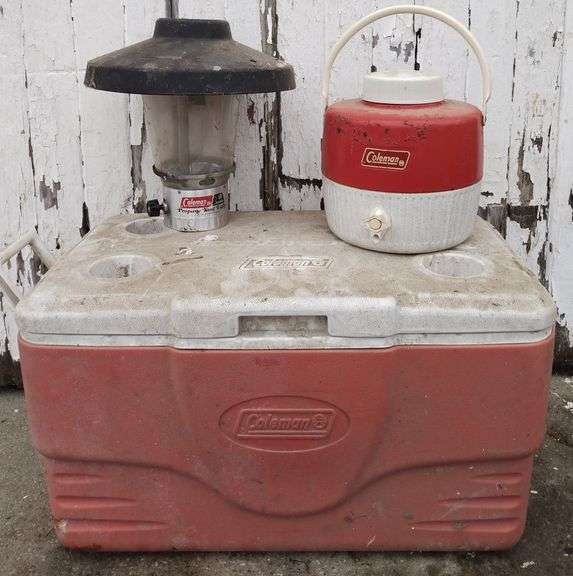Coleman Propane Yard Light, Coleman Cooler & Water Jug Sherwood Auctions