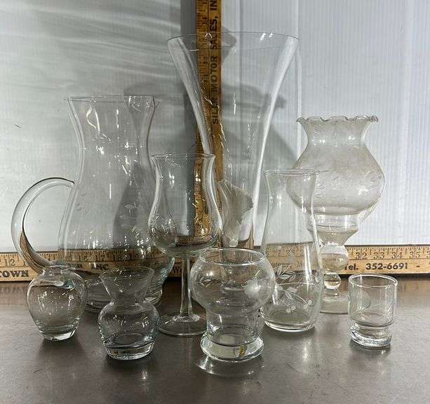Princess House Crystal Vase, Serving Pitcher, Crystal Bud Vases and