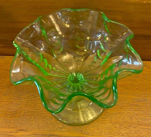Uranium Glass Ruffled Footed Candy Dish Sherwood Auctions