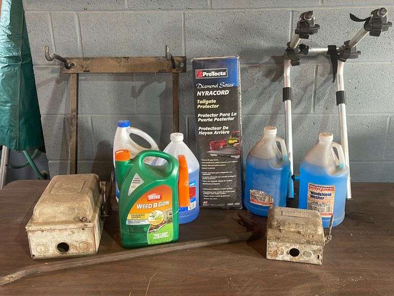 Windshield Washer Fluid, Tailgate Protector, 2 Breaker Boxs Crowbar, and 2 Bike Racks
