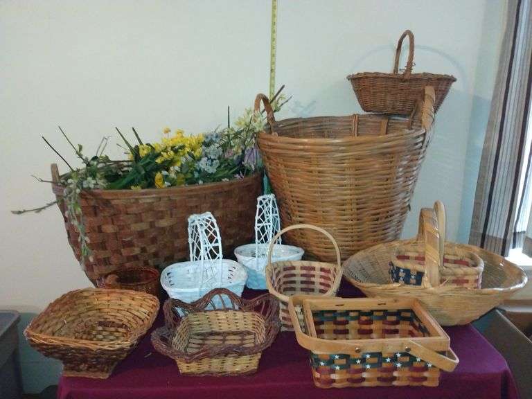 Wicker Hamper , Baskets + Artificial Flowers Sherwood Auctions