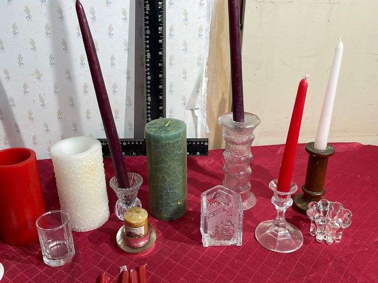 Assorted Candles + Candleholders Sherwood Auctions