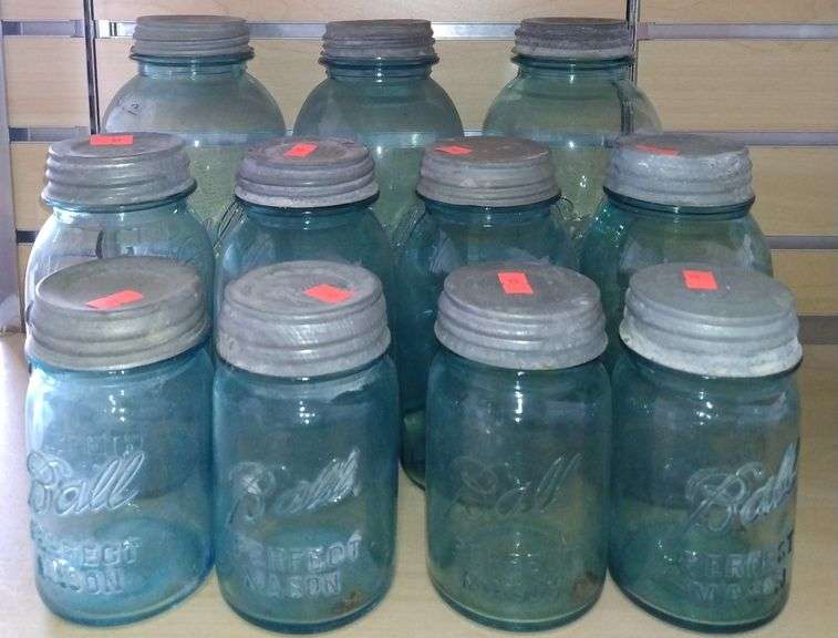 Blue Ball Mason Jars w/ Galvanized Lids Sherwood Auctions