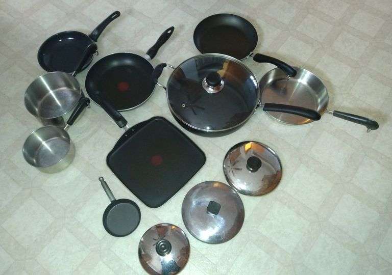 Revere Ware, TFAL, Green Life, Faberware Pots + Pans Sherwood Auctions