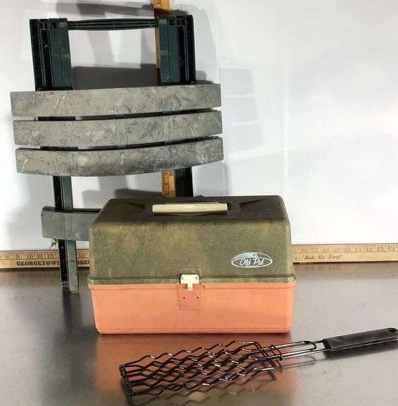 Old Pal Tackling Box, Chair and Fire Cooking Tool Sherwood Auctions