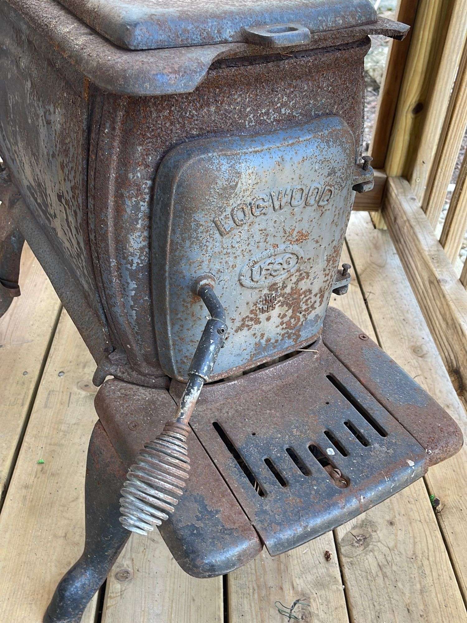 Log Wood USSC Cast Iron Wood Stove 23” tall, 30”x14” - Sherwood Auctions