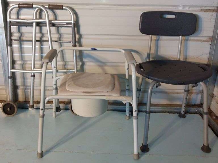 Guardian Walker, Invacare Bedside Commode + Equate Shower Chair