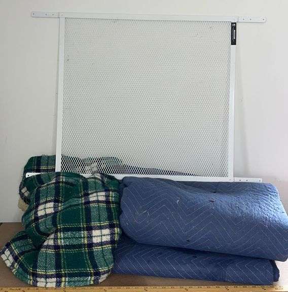 Two Moving Blankets, Fleece Blanket & Screen Door Grate 34.5”x24