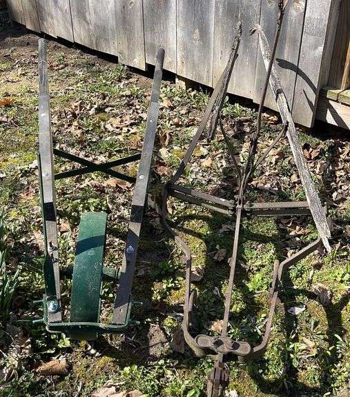 Cast Iron Wheel Barrel Frame & Yard Art Cast Iron Plow Sherwood Auctions