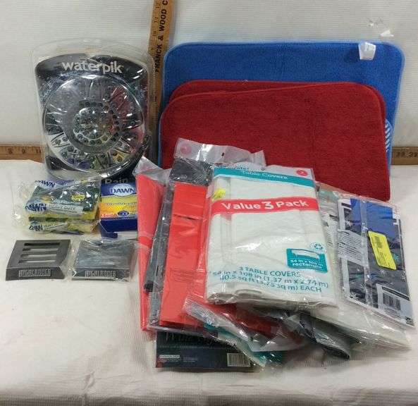 Waterpik Shower Head, Bathroom Mat, Table Covers, Dawn Sponges Sherwood Auctions