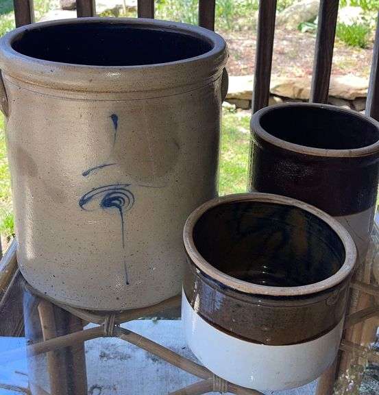 Glazed Bee Sting Stoneware Crock 12” tall & 11” round + Two 2Tone