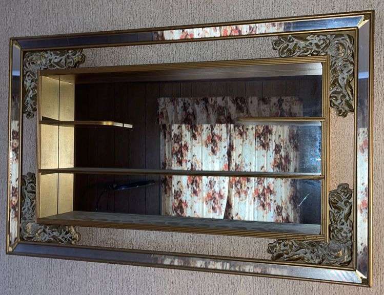 Mid Century Modern Gold Mirrored Shadow Box Hanging Turner Wall Shelf