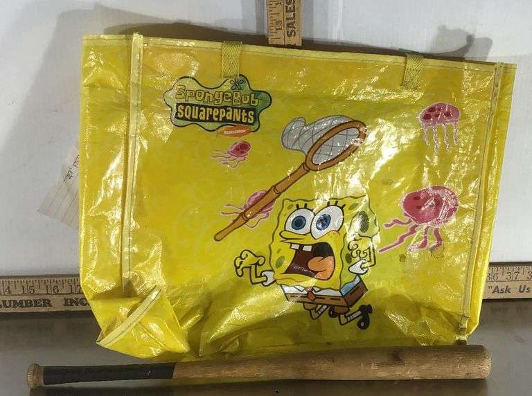 Stuffed Animals, Baseball Bat, & SpongeBob SquarePants Bag Sherwood