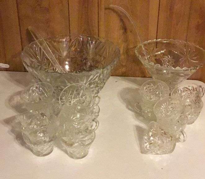 (2) Glass Punch Bowl Sets Sherwood Auctions