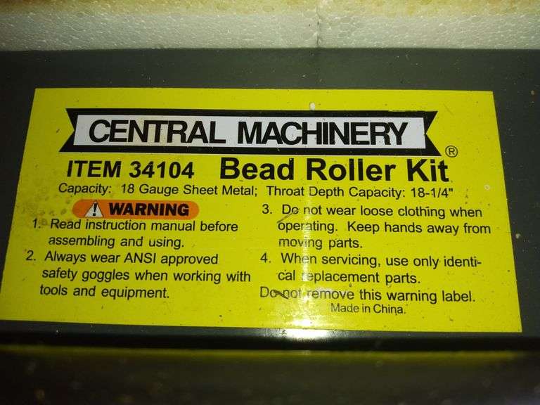 Central Machinery Bead Roller Kit Item 34104 Sherwood Auctions