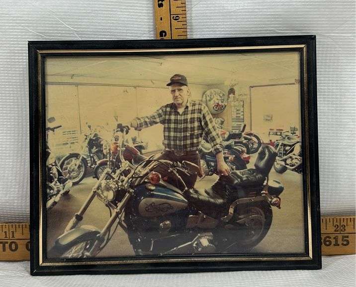 Framed Photo Of W.R. Miller At His Harley Shop Saint Louis, Michigan