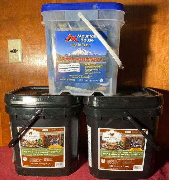 Wise + Mountain House Survival Food Buckets Sherwood Auctions