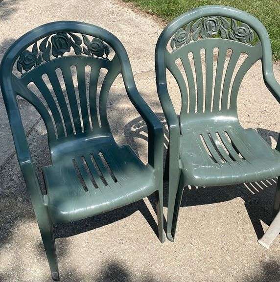 Green & White Plastic Stackable Lawn Chairs Sherwood Auctions