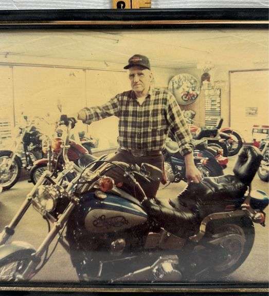 Framed Photo Of W.R. Miller At His Harley Shop Saint Louis, Michigan