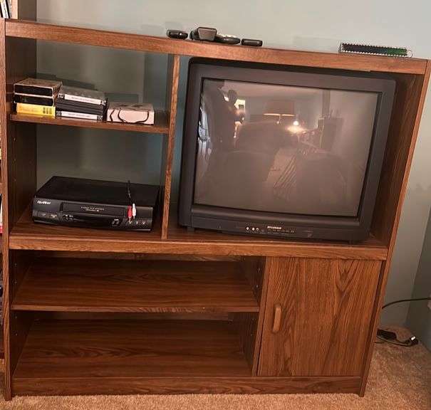 Entertainment Center, Sylvania Box TV, Quasar VHS Player , VHS Tapes