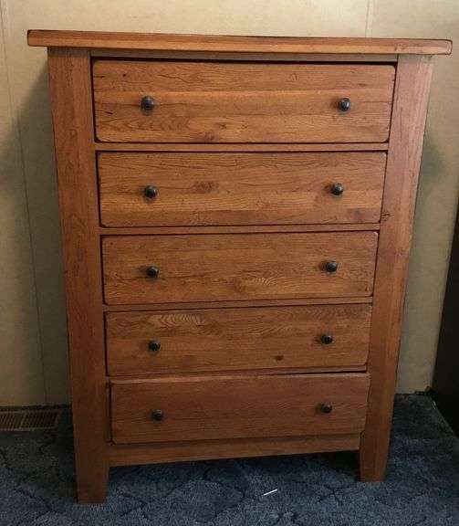 Attic Heirlooms 5 Drawer Dresser 57”x43”x19” Sherwood Auctions