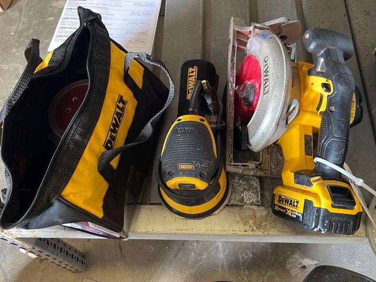 (1 Qty) Dewalt Cordless Circular Saw Model DCS391, (1 Qty) Dewalt Random Palm Sander w