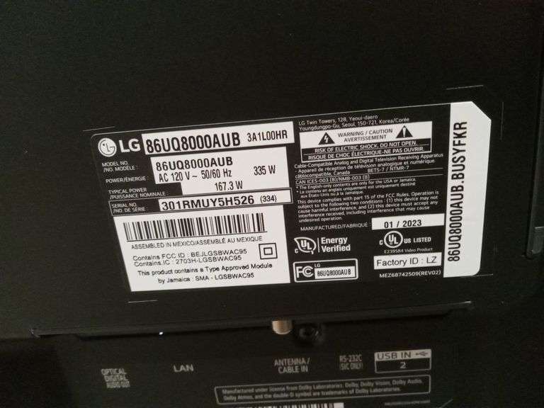 LG UHD AI THINQ 86UQ80 86in TV Sierra Auction Management Inc