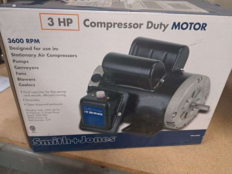 Smith & Jones 3600rpm 3HP Compressor Duty Motor Sierra Auction Management Inc