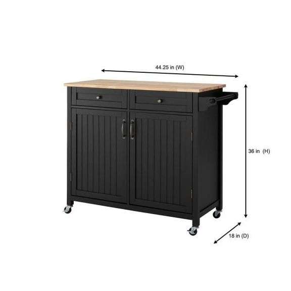 StyleWell Bainport Black Wooden Rolling Kitchen Cart with Butcher Block