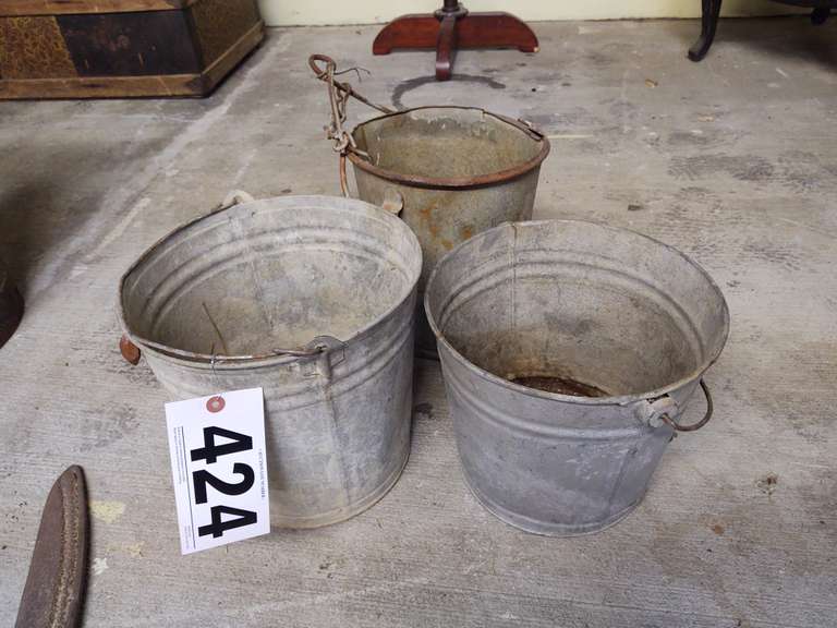 Lot of 3 vintage metal water pails South Auction