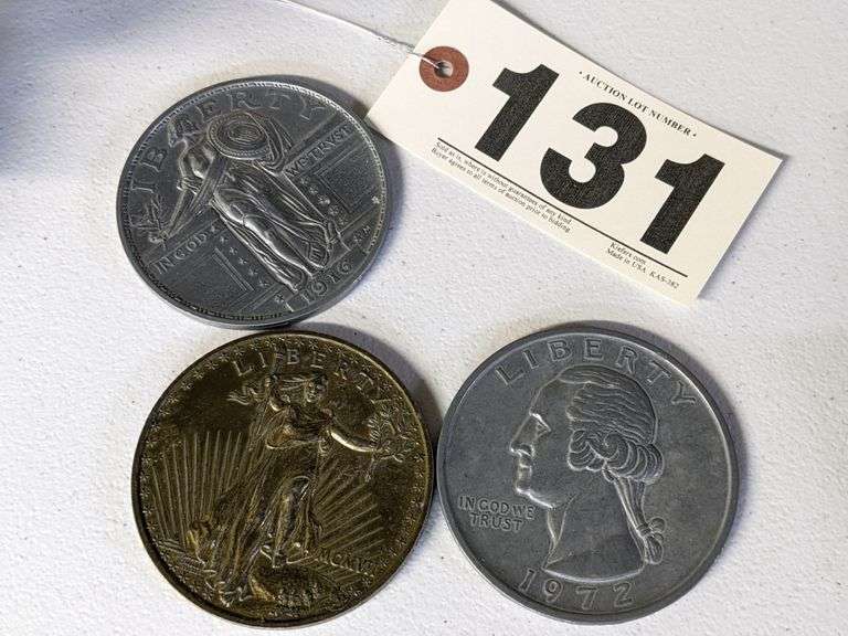 Lot of 3 large novelty coins. 3" South Auction