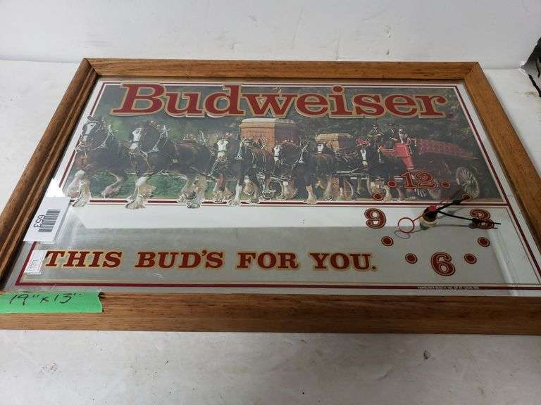 Budweiser Mirror Clock Sign Trice Auctions