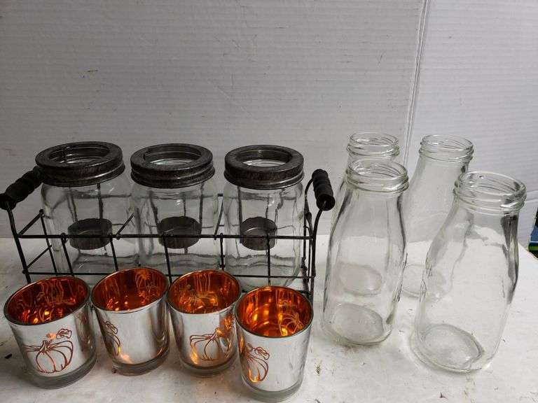 Mason Jar Candle Holders, Pumpkin Tea Candle Holders, Milk Jars Trice