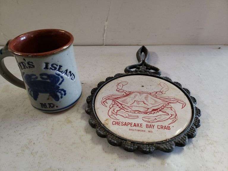 Hoopers Island Mug & Chesapeake Bay Crab Hot Plate Trice Auctions