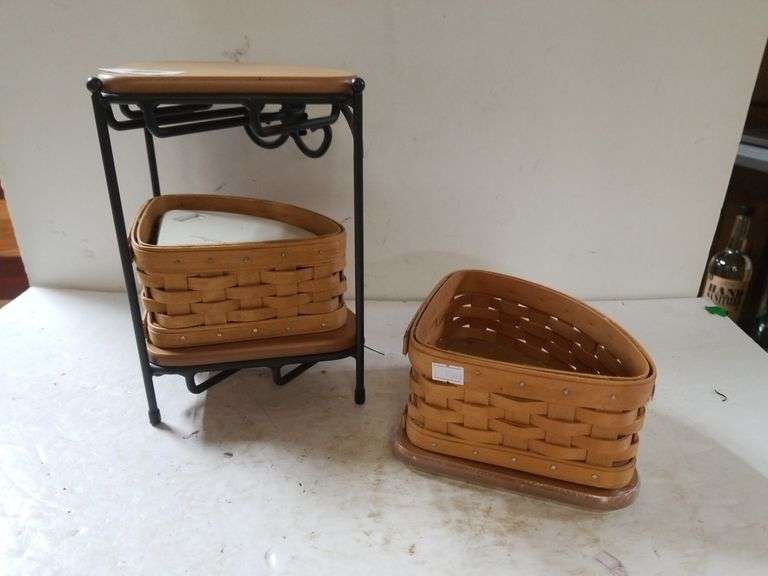 Longaberger Wrought Iron Corner Shelf With Baskets Trice Auctions