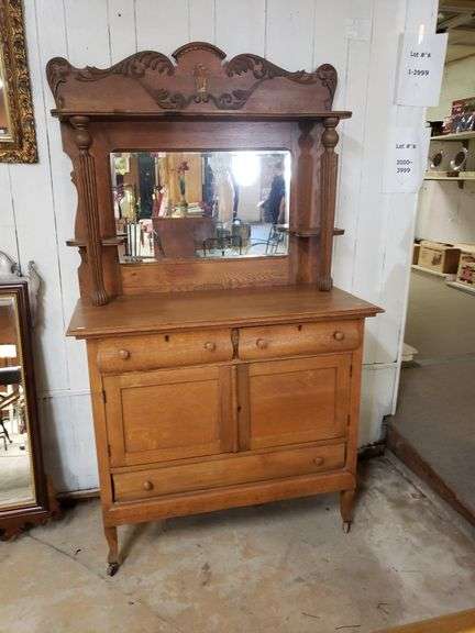 Antique Buffet Hutch With Mirror - Trice Auctions